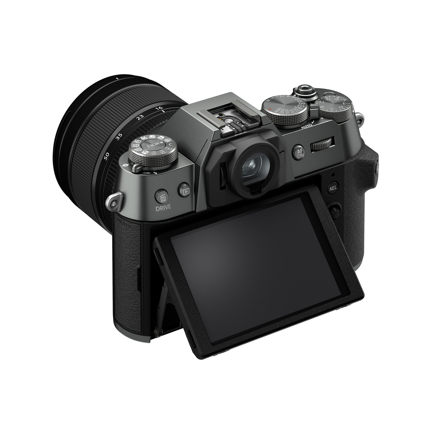 Снимок камеры Fujifilm X-T50 на белом фоне, вид сзади