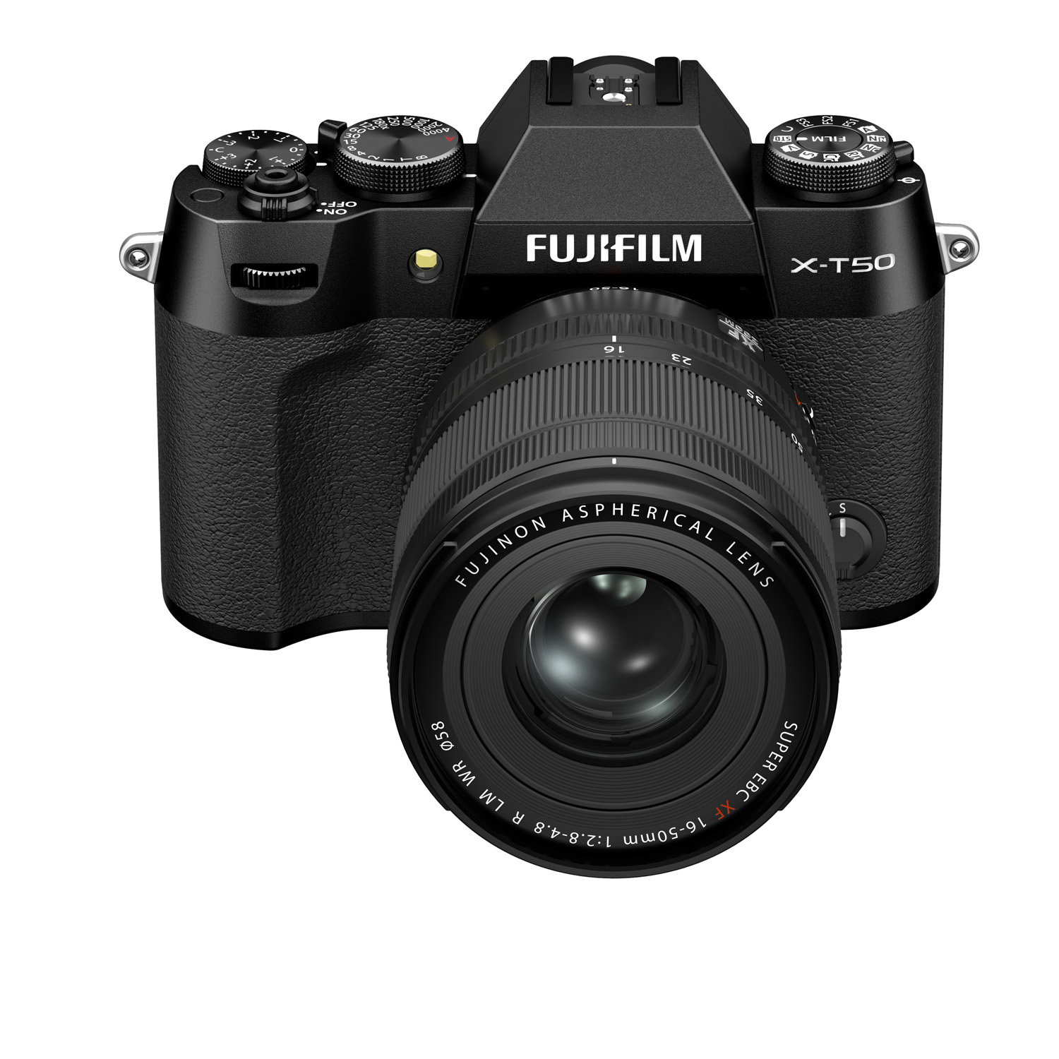 Снимок камеры Fujifilm X-T50 на белом фоне, вид спереди
